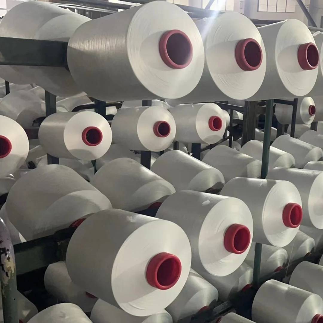 Factory Supply Solid Virgin White Core Spun Yarn 55D/24F Polyester Spandex PBT Filament and 75D/24F Nylon Fiber for Knitting