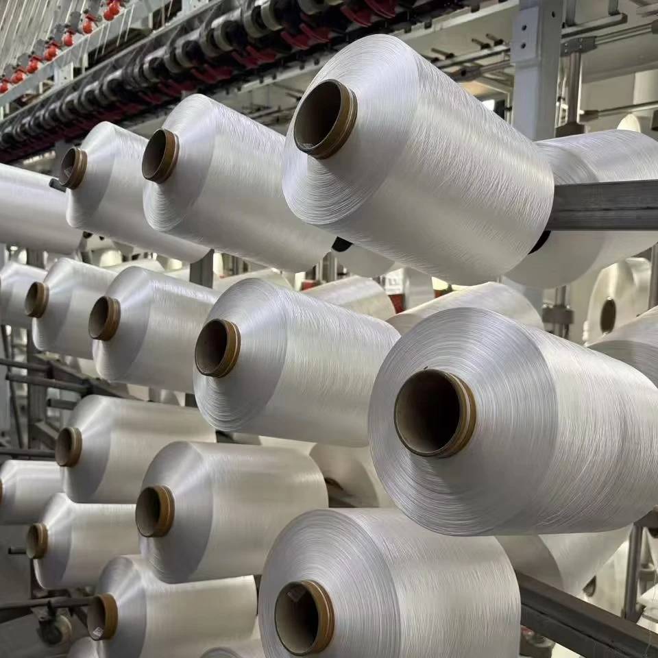 Factory Supply Solid Virgin White Core Spun Yarn 55D/24F Polyester Spandex PBT DTY Filament and 75D/24F Nylon Fiber for Knitting
